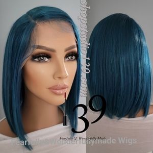 Blue human hair 💙 HD lace front  bob wig with side part